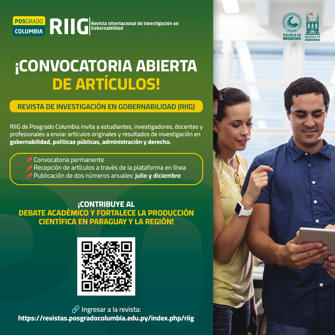 ✨ La Revista de Investigación en Gobernabilidad (RIIG) te invita a publicar tu trabajo.